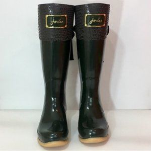 Joules Dark Green Rubber Rain Boots with Bow
